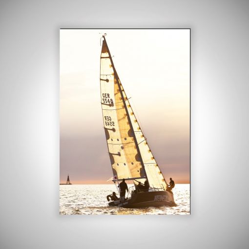 CuxPrint - Motiv: Segelschiff bei Dämmerung Hochformat | 3mm Alu-Dibond-Platte Galerie Print