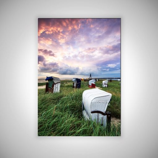 CuxPrint - Motiv: Strandkörbe vor der Kugelbake Hochformat | 3mm Alu-Diubond-Platte Galerie Print
