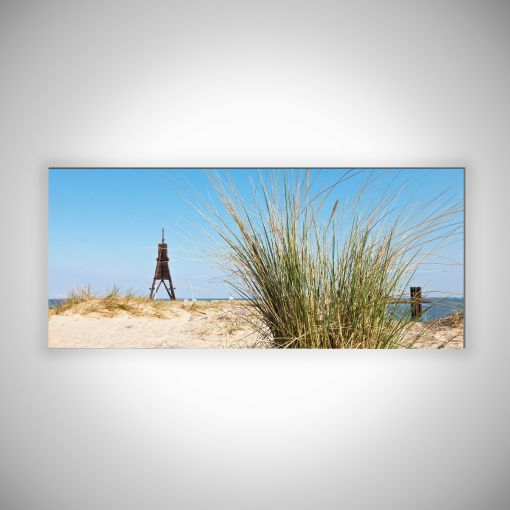 CuxPrint - Motiv: Kugelbake mit Küstengras Panorama | 3mm Alu-Dibond-Platte Galerie Print