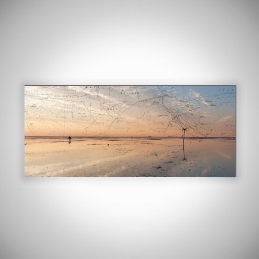 CuxPrint - Motiv: Wattenmeer bei Ebbe mit Seekarte Panorama | 3mm Alu-Dibond-Platte Galerie Print