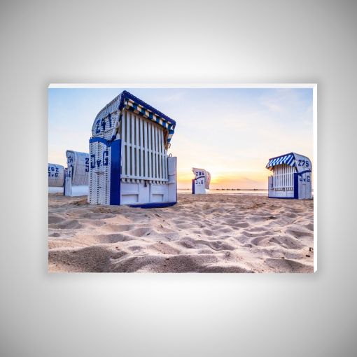 CuxPrint - Motiv: Strandkörbe Sonnenaufgang Querformat | Hartschaumplatte 10mm Galerie Print