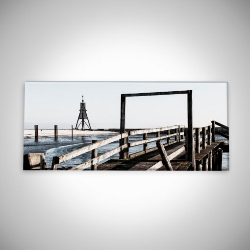 CuxPrint - Motiv: Kugelbake aus der Sicht des Hafens Panorama | Leinwand Galerie Print