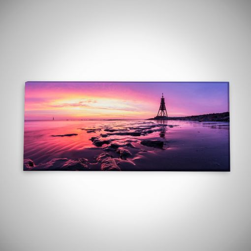 CuxPrint - Motiv: Kugelbake bei Ebbe im Sonnenaufgang Panorama | Leinwand Galerie Print
