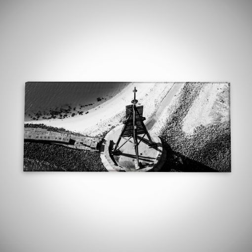 CuxPrint - Motiv: Kugelbake von oben schwarz weiß Panorama | Leinwand Galerie Print