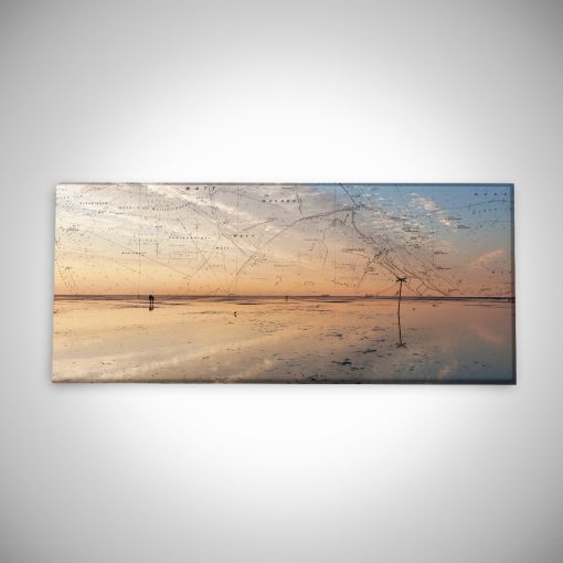 Wattenmeer bei Ebbe mit Seekarte Panorama | Leinwand Galerie Print-50 x 20