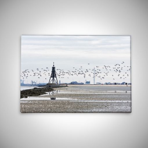 CuxPrint - Motiv: Kugelbake mit Vogelschwarm | Leinwand Galerie Print