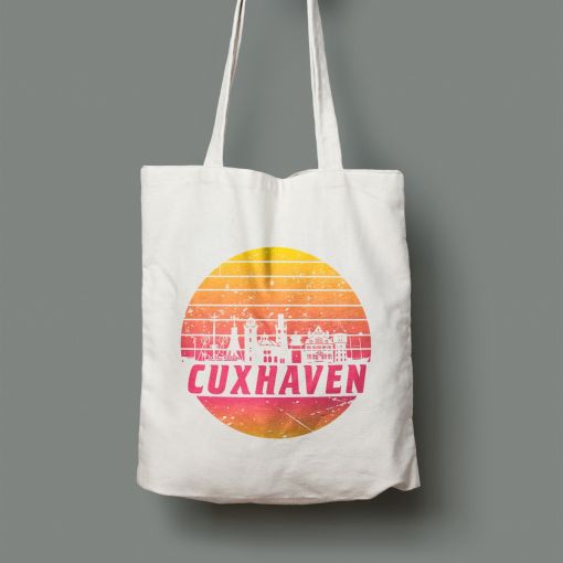 CuxJute Motiv: Cuxhaven Skyline orange | Jutebeutel