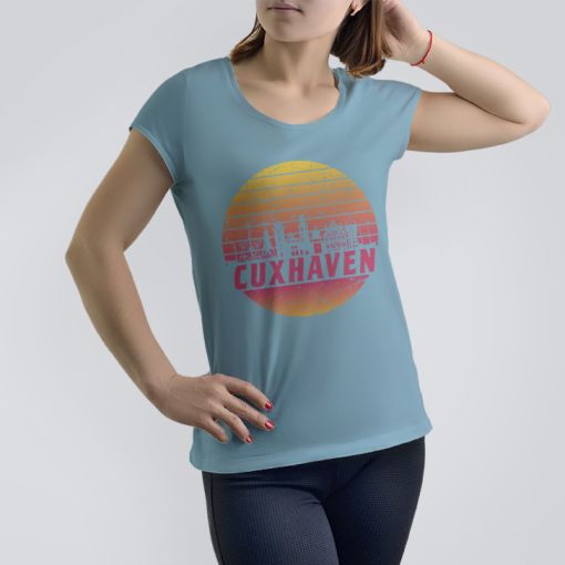 Cuxhaven Skyline orange im Kreis | Damen T-Shirt-hellblau-M