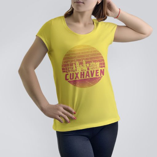 Cuxhaven Skyline orange im Kreis | Damen T-Shirt-gelb-M