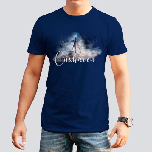 Aquarell Kugelbake Cuxhaven | Herren T-Shirt-navyblau-L