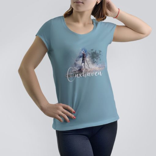 Aquarell Kugelbake Cuxhaven | Damen T-Shirt-hellblau-M