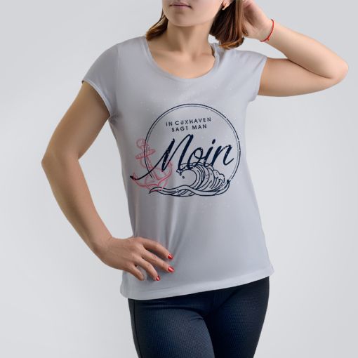 Moin Cuxhaven | Damen Shirt-soft grau-M