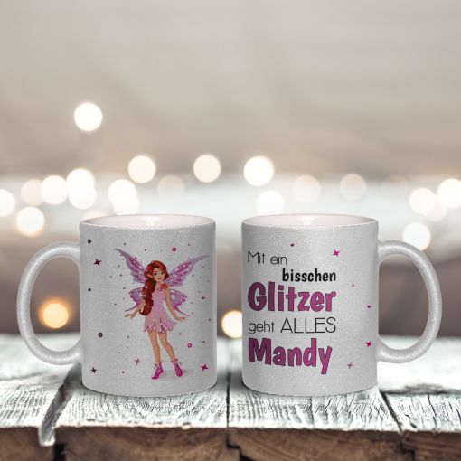 Glitzertasse | Elfe stehend | Personalisiert