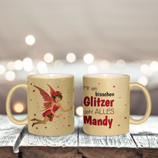 Glitzertasse | Elfe fliegend| Personalisiert