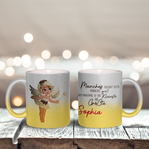 Glitzertasse | Elfe blond | Personalisiert