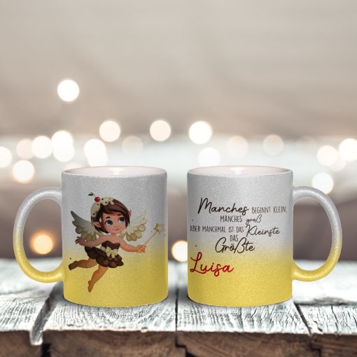 Glitzertasse | Elfe brünett | Personalisiert