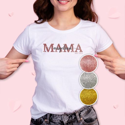 Motiv: Mama mit Wunschname|n | Glitzer T-Shirt