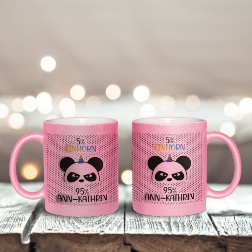 Glitzertasse | Panda 5% Einhorn | Personalisiert